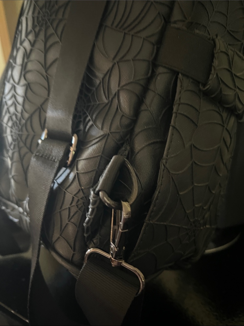 Mumsterville Black Spiderweb Embossed Backpack – Contemporary Urban Style - Picture 6 of 13